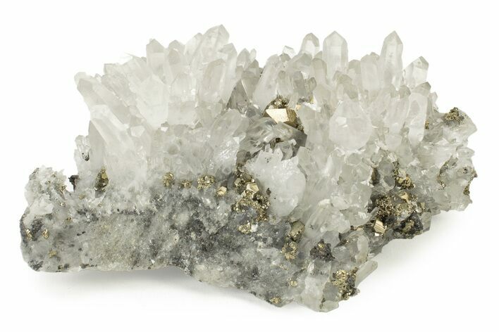 Gleaming Pyrite Crystals with Quartz Crystals - Peru #238970
